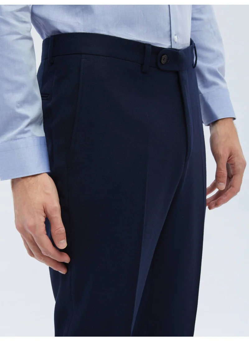 Kip Navy Blue Plain Woven Fitted Fit Classic Trousers
