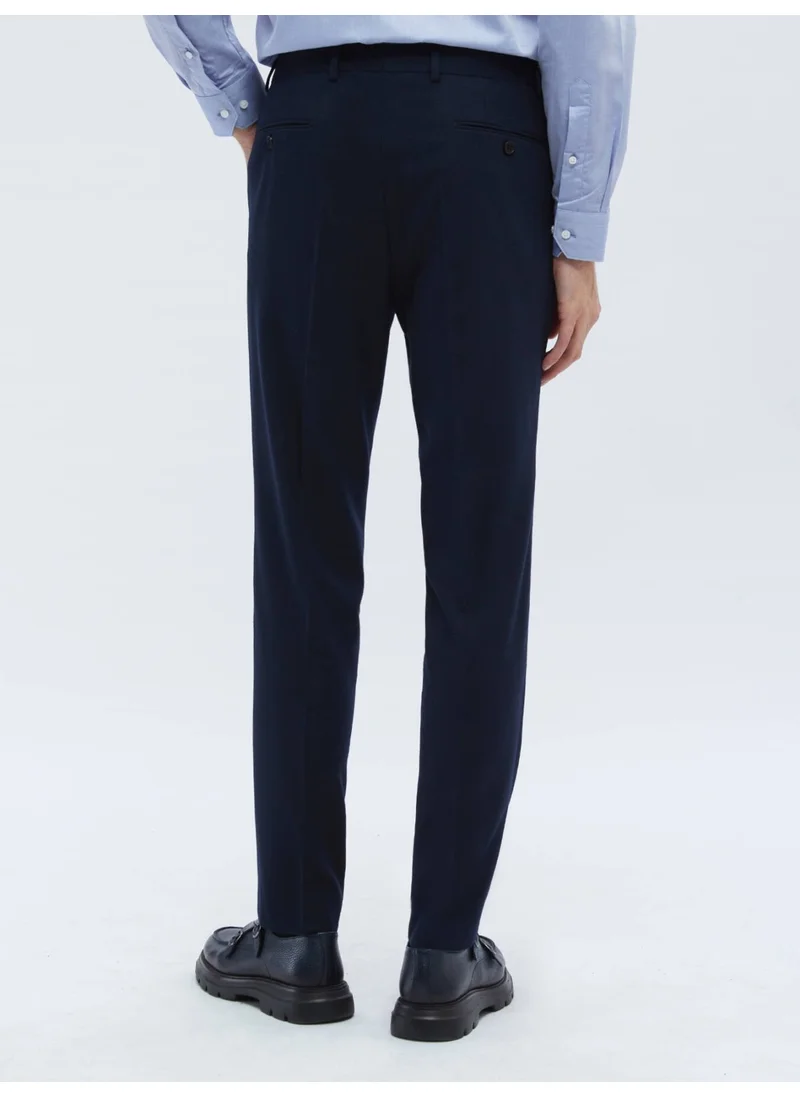 Kip Navy Blue Plain Woven Fitted Fit Classic Trousers