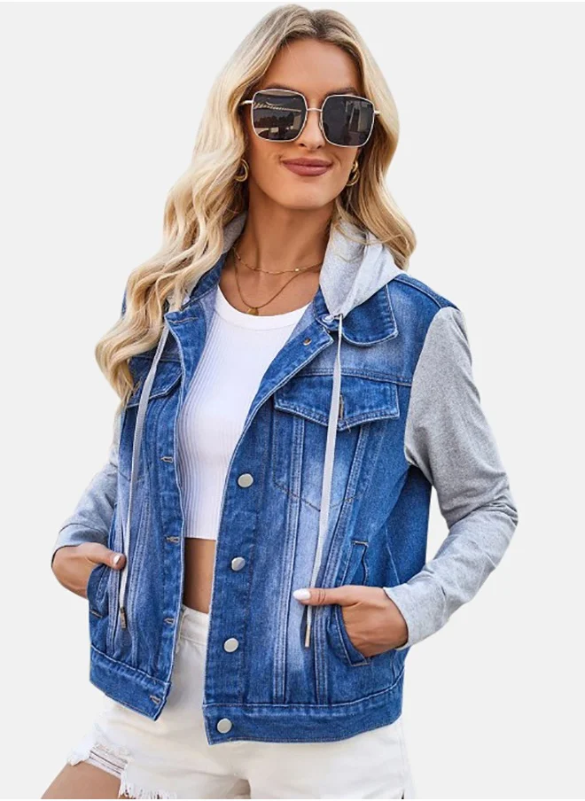 يونيكي Blue Hooded Long Sleeve Denim Jacket