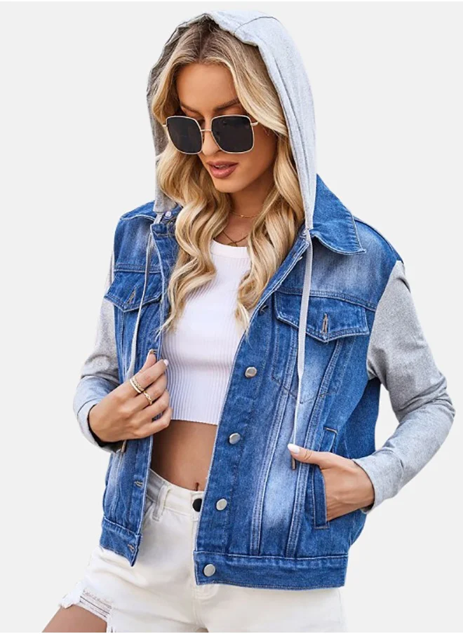 يونيكي Blue Hooded Long Sleeve Denim Jacket