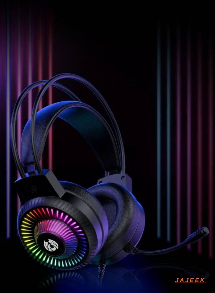 JAJEEK H82 Wired RGB Gaming Headset with Microphone, 3.5mm Audio Jack, USB Connection, LED Backlight, Noise-Cancelling Mic, and Comfortable Ear Cushions for Enhanced Gaming Experience on PC, PS4, and Xbox – Perfect for Gamers Seeking High-Quality Sound - Image 2