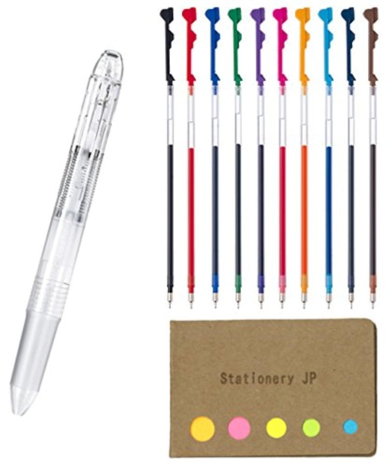Stationery JP Pilot Hi-tec-c Coleto 5 Color Multi Pen Body Component, Clear, Rubber grip, 0.3mm 10 Color Ink Refills, Sticky Notes Value Set - Image 1