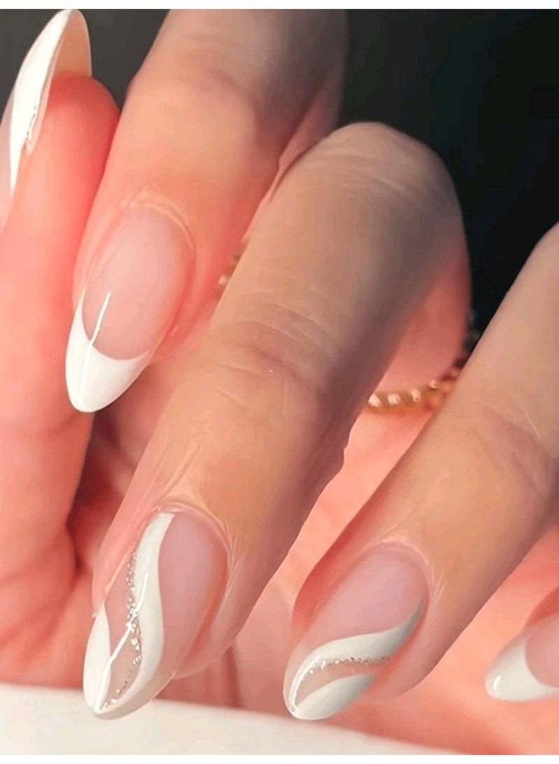 Shein 24Pcs French Tip Press On Nails, Almond Medium Size False Nails - Image 1