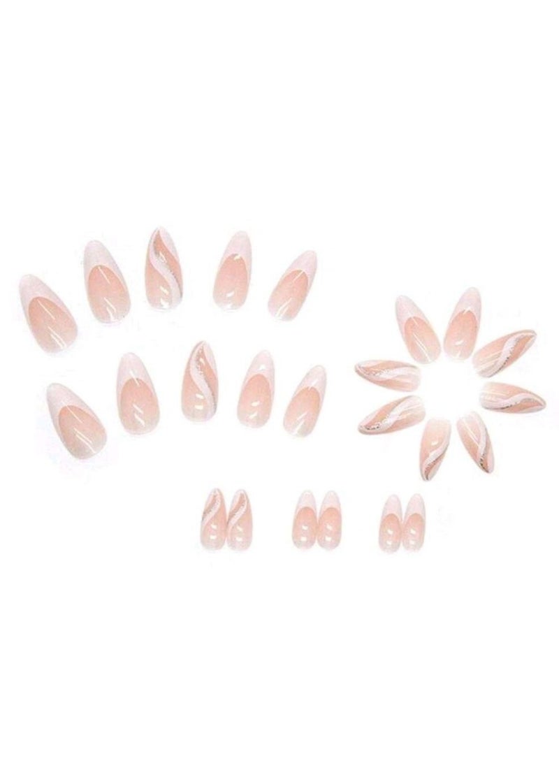Shein 24Pcs French Tip Press On Nails, Almond Medium Size False Nails - Image 2