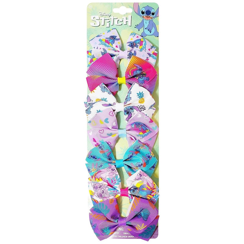 LUV HER Disney Stitch Hair Bows - 7 Pcs 4 Inch Bow Bundle - Hair Accessories Gift Set - Alligator Clip - Ages 3 +