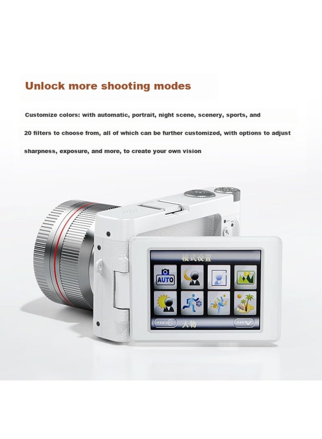 Caizu Student Entry-level Mirrorless 64mp Hd Flip Screen Digital Slr Camera Vlog Shooting Recording Beauty Replacing Ccd Camera Silver White Wide-angle Lens 256g - Image 5