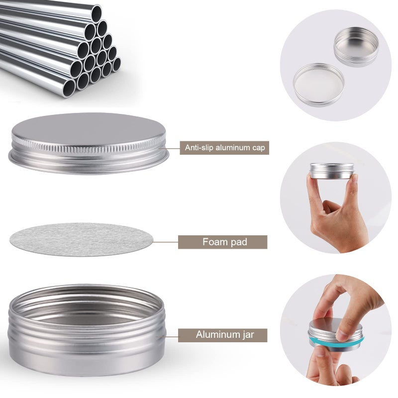 OBKJJ 48 Pcs Aluminum Round Cans with Lid, 2 Oz Metal Tins Food Candle Containers with Screw Tops for Crafts, Food Storage, DIY (Silver) - Image 3