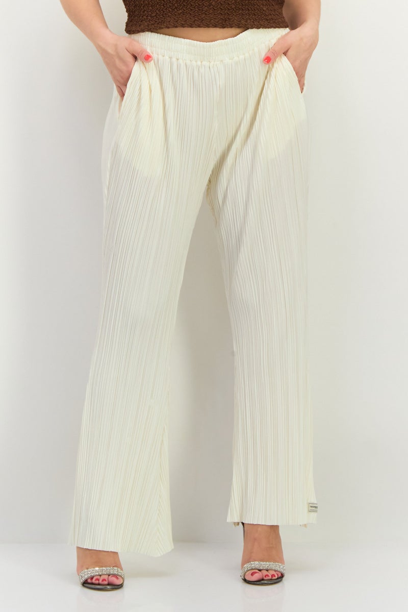 The Giving Movement Women Regular Fit Textured Wide Leg Pants, Off White  - Image 1