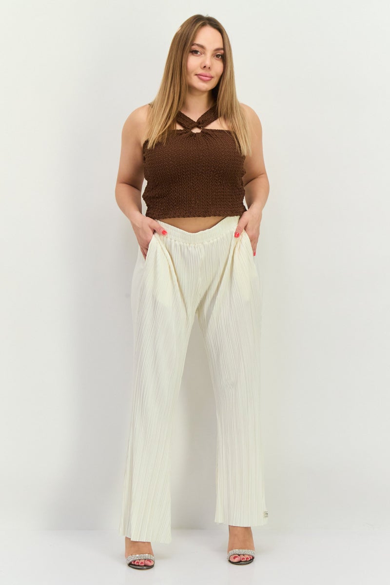 The Giving Movement Women Regular Fit Textured Wide Leg Pants, Off White  - Image 3