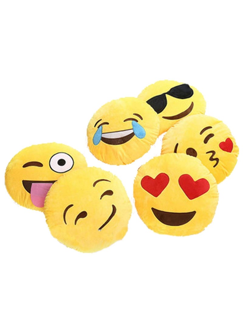 Supreme Home Collective Supreme Home Collective Plush Emoji Pillow Soft Round ElationLaughCoolLovingKissCrazy Cushion Pack of 6 Yellow 11x11 inches 