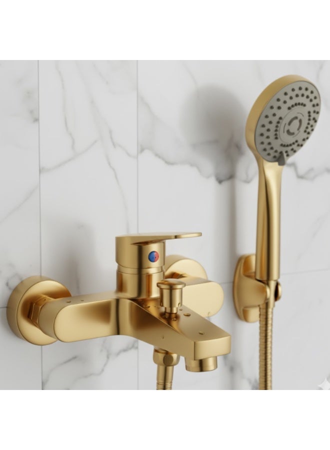 Golden Wall Mounted Shower Mixer Tap with Handheld Shower Set - Image 2