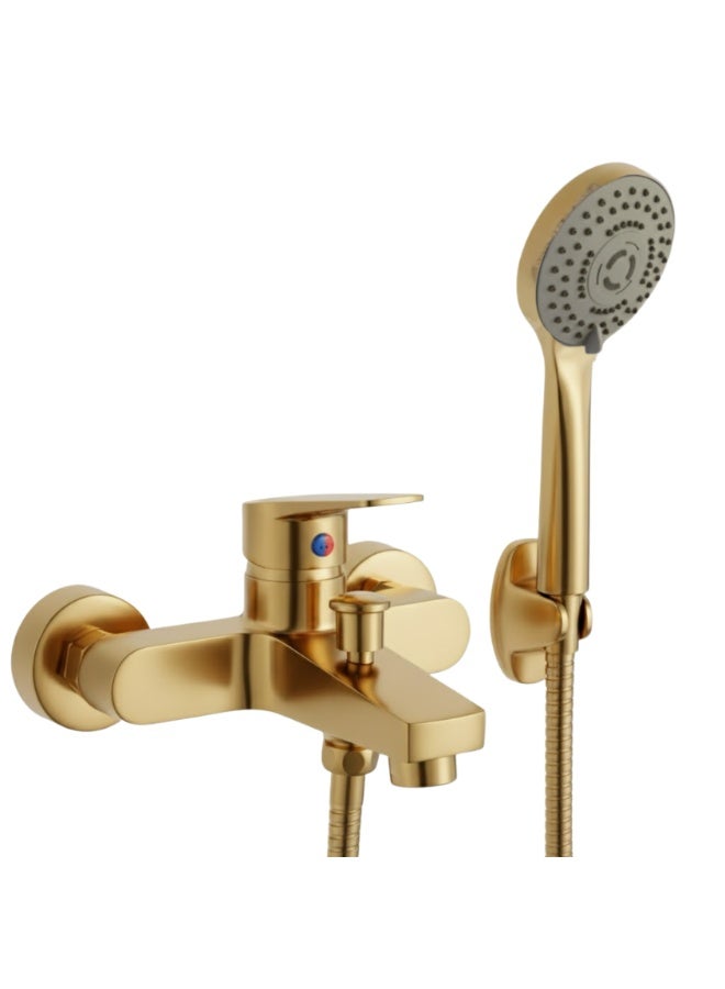Golden Wall Mounted Shower Mixer Tap with Handheld Shower Set - Image 1