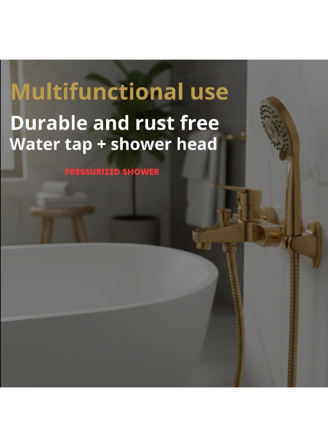 Golden Wall Mounted Shower Mixer Tap with Handheld Shower Set - Image 4