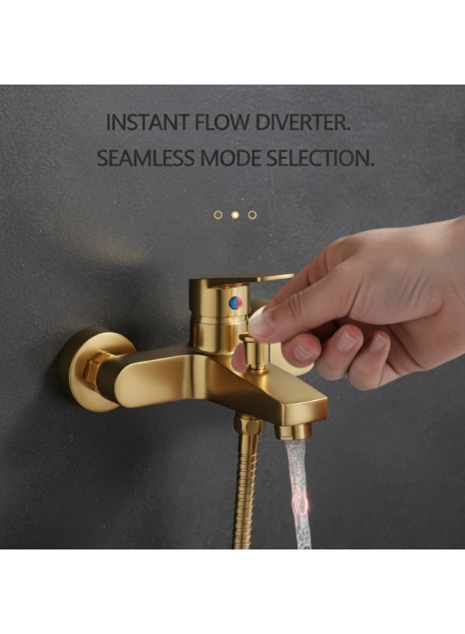 Golden Wall Mounted Shower Mixer Tap with Handheld Shower Set - Image 5
