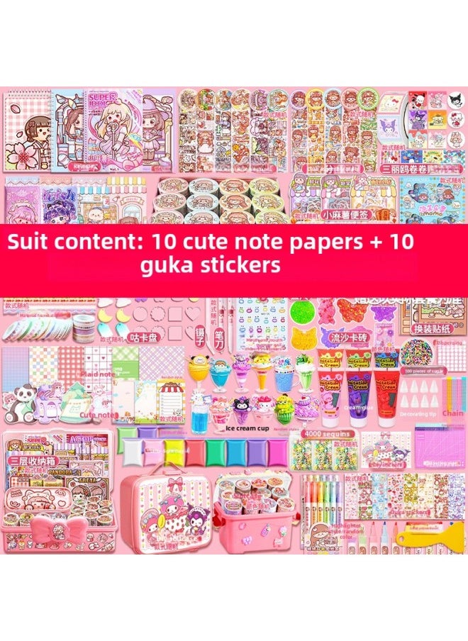Small Potato Hand Account Sticker Tape Hand Account Book Suit Gift Box With Cheap Toy Girl Full Set Of Gift Bag-Specifications:10 Cute Notes + 10 Stickers-Color:[collection Of Handbook Gift Package]  - Image 1