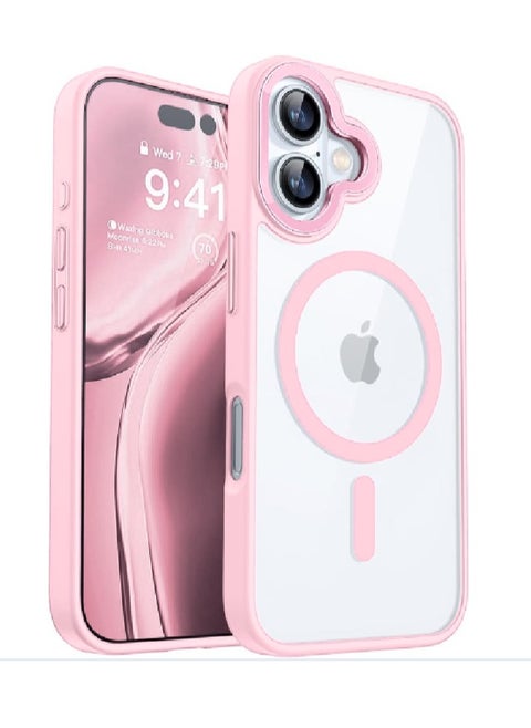 I Phone 16 Clear transparent Magnetic Case/ Cover with pink color edges, Wireless Charging, Scratch & Yellowing Resistant, Drop Protection (TPU/ Silicon)