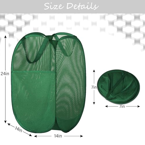 BATTOO Deluxe Strong Mesh Pop up Laundry Hamper Basket with Side Pocket for Laundry Room, Bathroom, Kids Room, College Dorm or Travel Green - Image 4
