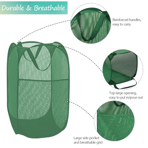 BATTOO Deluxe Strong Mesh Pop up Laundry Hamper Basket with Side Pocket for Laundry Room, Bathroom, Kids Room, College Dorm or Travel Green - Image 5