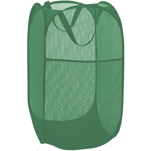 BATTOO Deluxe Strong Mesh Pop up Laundry Hamper Basket with Side Pocket for Laundry Room, Bathroom, Kids Room, College Dorm or Travel Green - Image 1