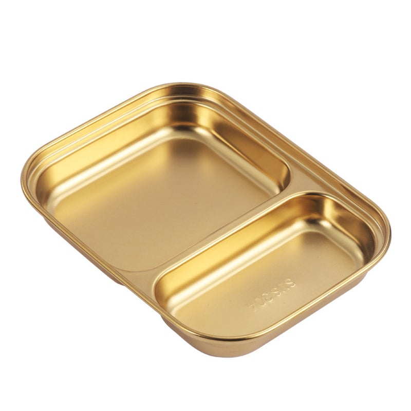 2pcs Stainless Steel Compartment Food Plate Two Grids Dinner Plate Food Serving Tray - Image 1
