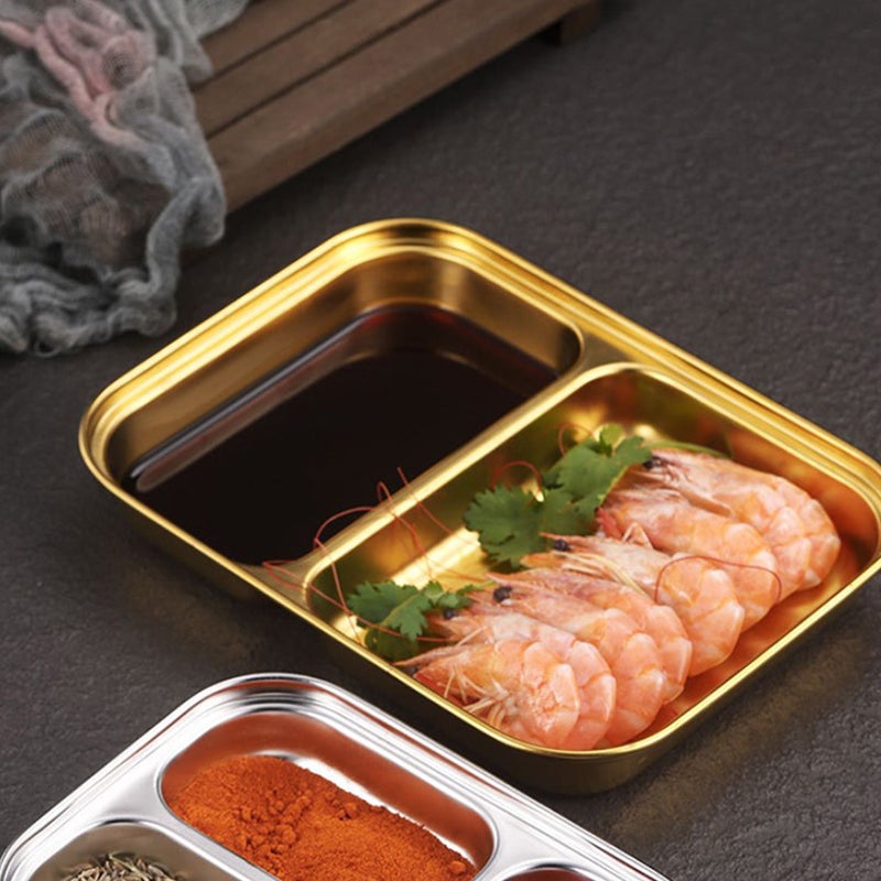 2pcs Stainless Steel Compartment Food Plate Two Grids Dinner Plate Food Serving Tray - Image 5