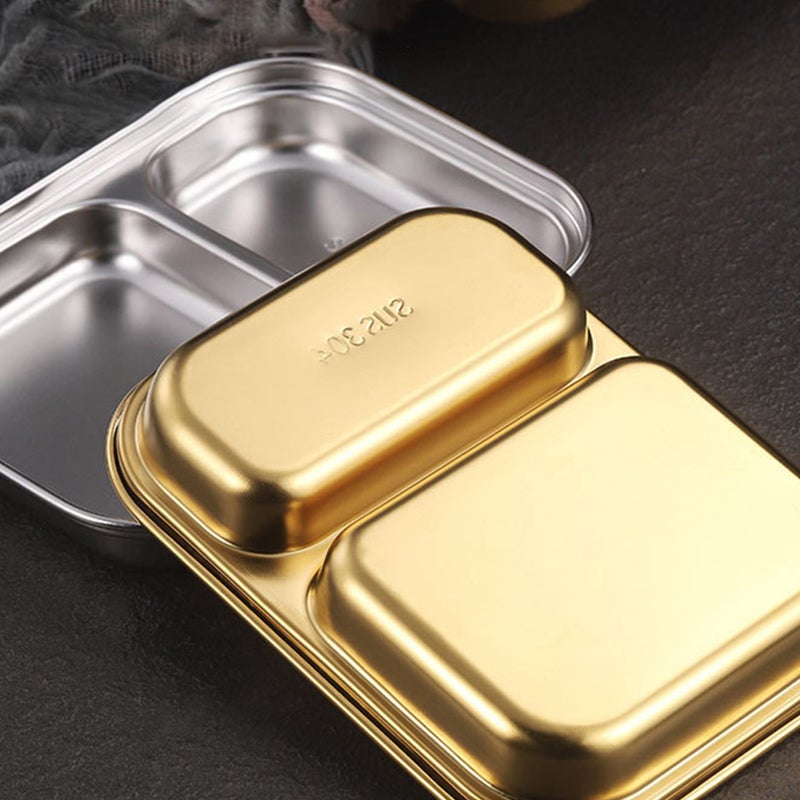 2pcs Stainless Steel Compartment Food Plate Two Grids Dinner Plate Food Serving Tray - Image 3