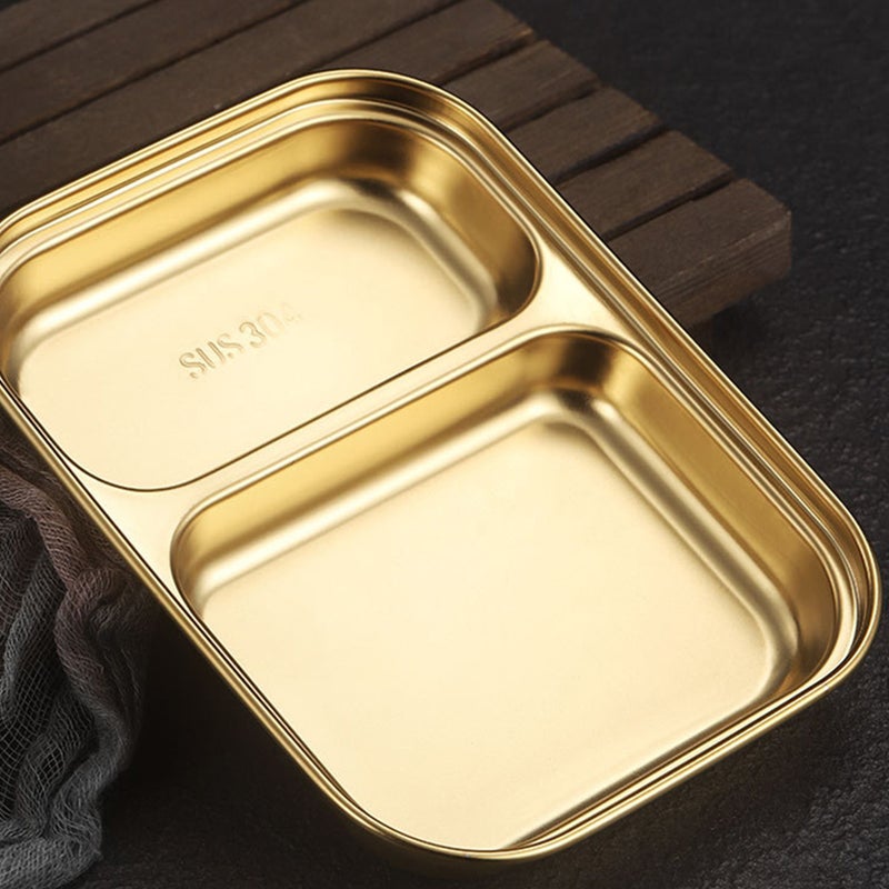 2pcs Stainless Steel Compartment Food Plate Two Grids Dinner Plate Food Serving Tray - Image 2