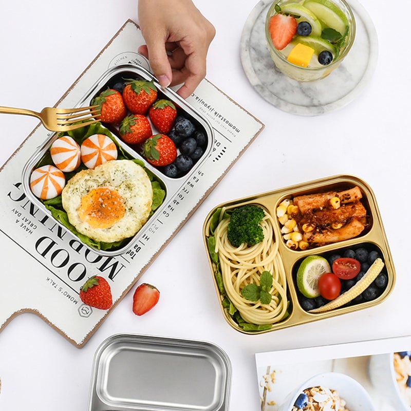 2pcs Stainless Steel Compartment Food Plate Two Grids Dinner Plate Food Serving Tray - Image 4