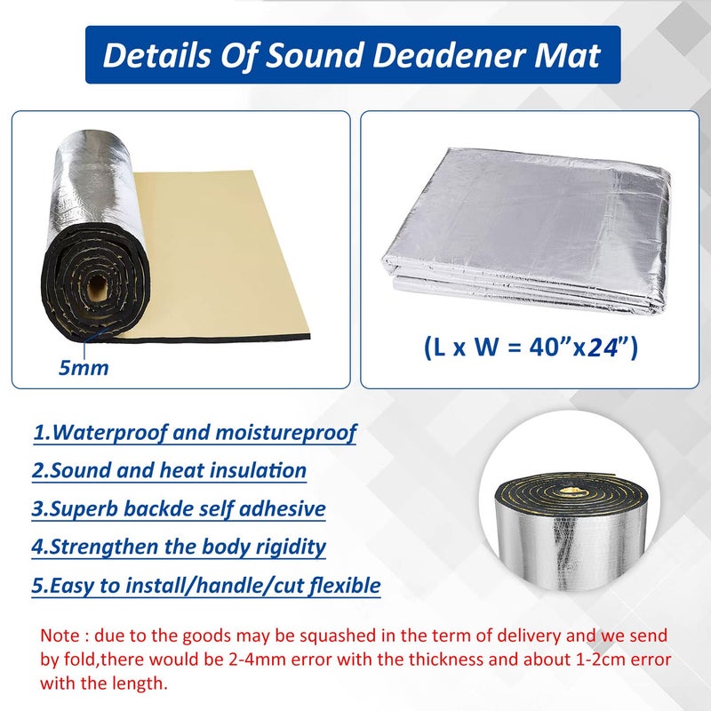 Allwin Car Heat Sound Deadening Insulation Mat, - 197 Mil 10.8 Sqft Automobile Sound Deadening & Heat Insulation Material for Auto Hood Engine Roof Door and Trunk,40 Inch x 40Inch, Aluminum Foil Finish - Image 2