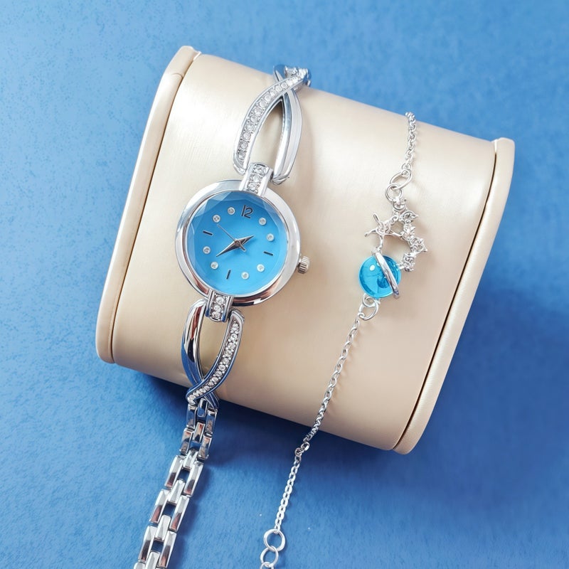 KUMO Trendy Fashion Water Crystal Alloy Steel Band Women's Quartz Watch with Decorative World Time Display - Image 1
