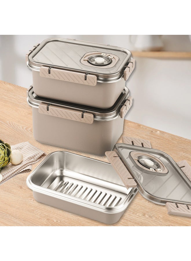 304 Stainless Steel Crisper Visual Cover Sealed Dumpling Box Refrigerator Special Freezer Food And Fruit Storage Box-Specifications:Rectangular 2200ML Creamy-white
