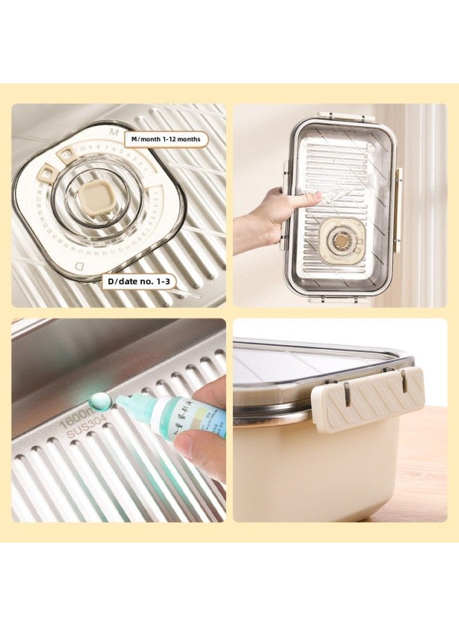 304 Stainless Steel Crisper Visual Cover Sealed Dumpling Box Refrigerator Special Freezer Food And Fruit Storage Box-Specifications:Rectangular 2200ML Creamy-white