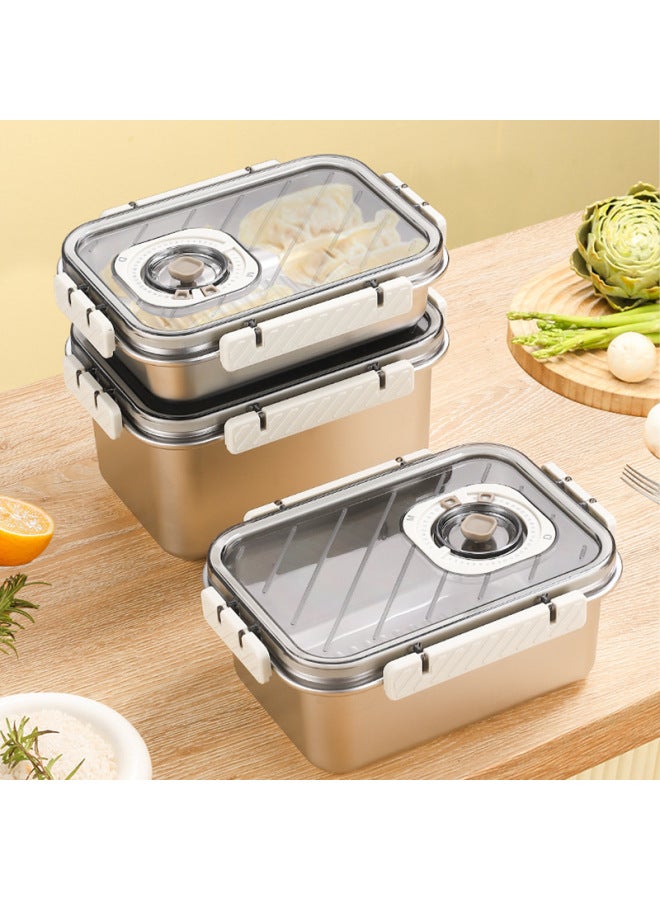 304 Stainless Steel Crisper Visual Cover Sealed Dumpling Box Refrigerator Special Freezer Food And Fruit Storage Box-Specifications:Rectangular 2200ML Creamy-white