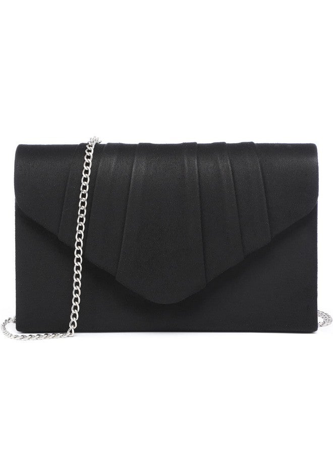 DASEIN Womens Evening Bag Velvety Pleated Envelope Clutch Handbag Wedding Party Bridal Purse (Black) - Image 1