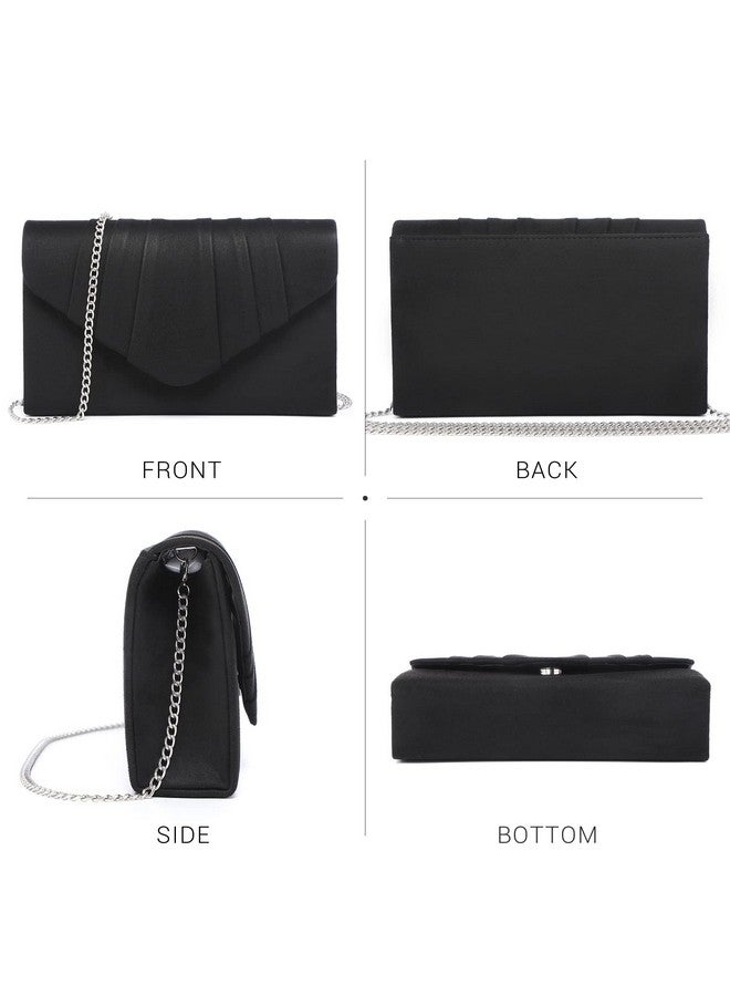 DASEIN Womens Evening Bag Velvety Pleated Envelope Clutch Handbag Wedding Party Bridal Purse (Black) - Image 2
