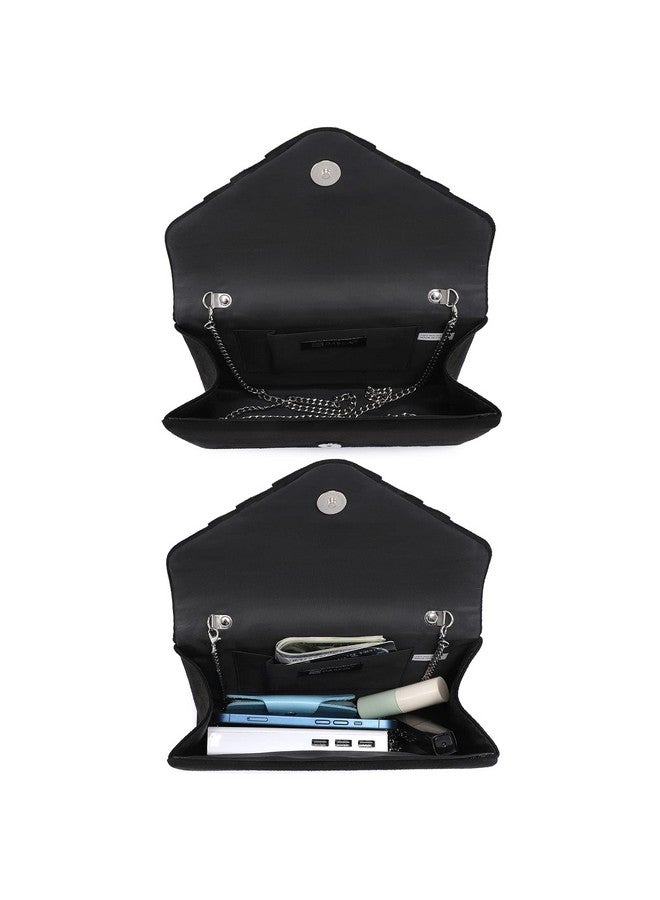 DASEIN Womens Evening Bag Velvety Pleated Envelope Clutch Handbag Wedding Party Bridal Purse (Black) - Image 5
