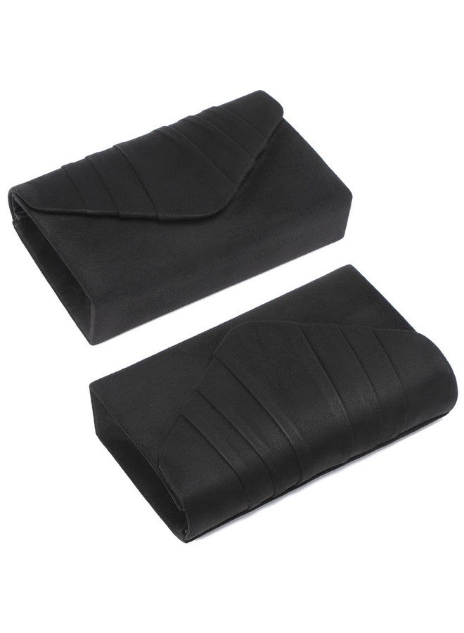 DASEIN Womens Evening Bag Velvety Pleated Envelope Clutch Handbag Wedding Party Bridal Purse (Black) - Image 3