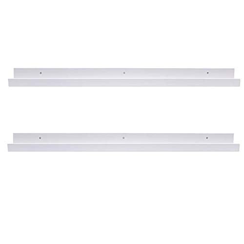 AZSKY 48 Inch White Picture Ledge Shelf Long Floating Shelves Set of 2 Wall Picture Shelf Pine Photo Frames Narrow Picture Ledge Mounting Hardware Included
