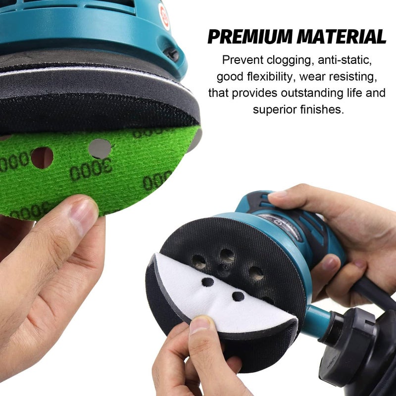 POLIWELL 5 Inch Sanding Discs Hook and Loop 8 Hole Heavy Duty Silicon Carbide Sandpaper 2000 3000 4000 5000 7000 10000 Grit with Interface Pad for Wet/Dry Sanding Grinder Polishing,30 Pack - Image 5