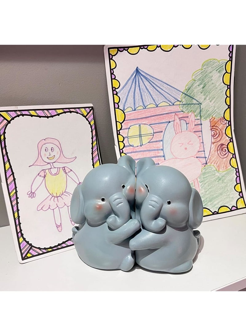 SYOSI Elephant Bookends, Decorative Book Holders for Shelves and Desks, Heavy Duty Non Slip Book Supports for Home Office and Kids Room, Cute Animal Design for Organizing Books and Decor Display, Blue - Image 3