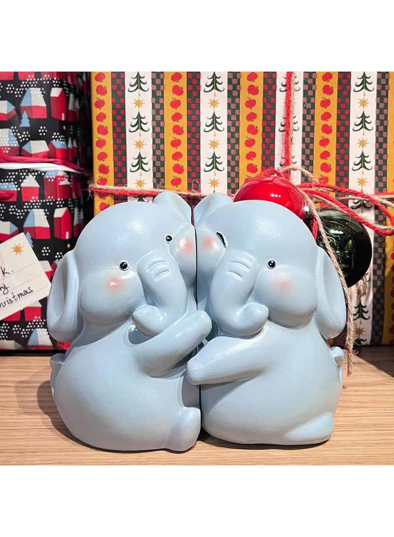 SYOSI Elephant Bookends, Decorative Book Holders for Shelves and Desks, Heavy Duty Non Slip Book Supports for Home Office and Kids Room, Cute Animal Design for Organizing Books and Decor Display, Blue - Image 2