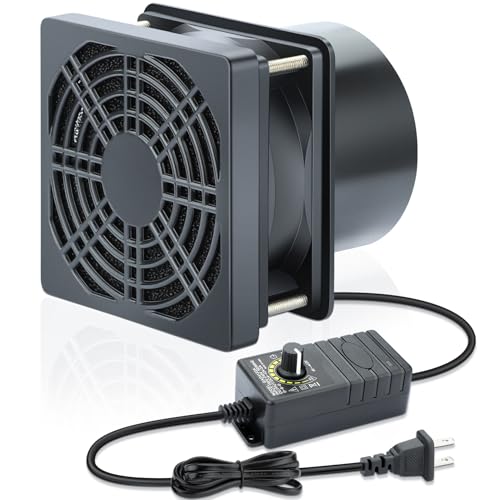 Wathai 80mm 12V DC Axial Exhaust Fan Small Fume Extractor with AC Plug, Dual Ball Speed Controller – for Soldering, 3D Printer Enclosure, Ventilation, DIY Cooling - Image 1