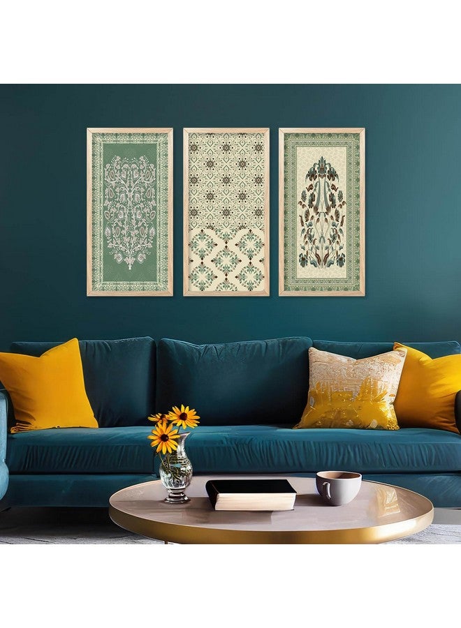 walllane Traditional Art Painting with Frame for Living Room | Indian Art Pichwai Wall Décor Paintings | Painting for wall Decoration set of 3 (10x19 inch, I) - Image 3