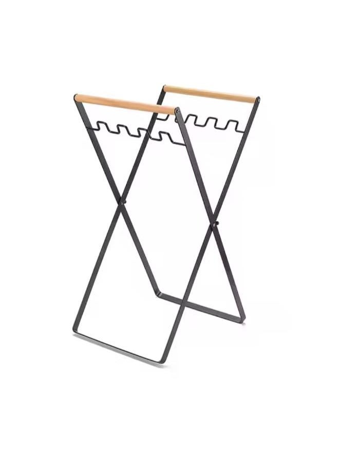 Generic Folding Stainless Steel Trash Bag Shelf with Convenient Wooden Handle for Outdoor Camping  - Image 1