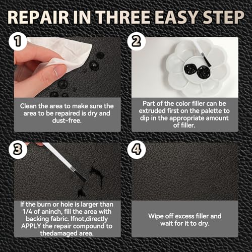 AAROVIBE Black Leather Repair Kit for Furniture, Leather Couch Repair Kit for Car Interiors, Seats, Steering Wheel, Sofa, Shoes, Restore Leather Scratch, Tears & Burn Hole with Easy Instructions - Image 5