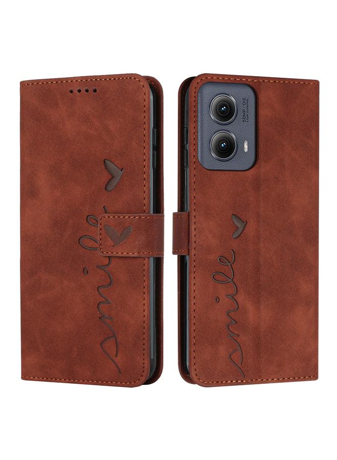 جرين تايجر حافظة هاتف جلدية منقوشة على شكل قلب لهاتف Motorola Edge 5G 2024 مع حبل طويل (بني)