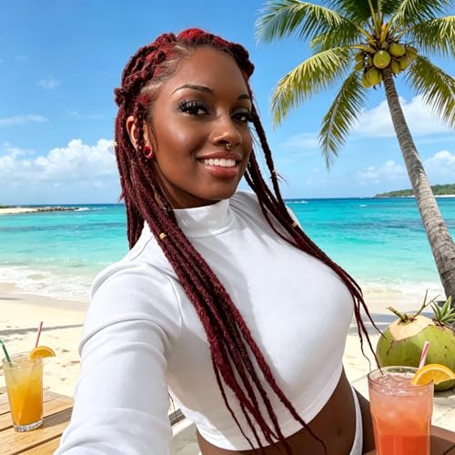 Miss Sula 24 Inch Dreadlock Extensions 06 cm Width 20 StrandsOmbre Burgundy Crochet HairSoft Hippie SE Dreads Synthetic Loc Extensions for Women and Men242 Packs1BBug - Image 3