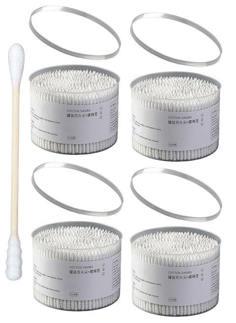 2000 PCS Double-Headed Cotton Swabs - Disposable, Soft, Multipurpose for Ear Cleaning, Baby Care and Makeup Removal (Round and Screw)