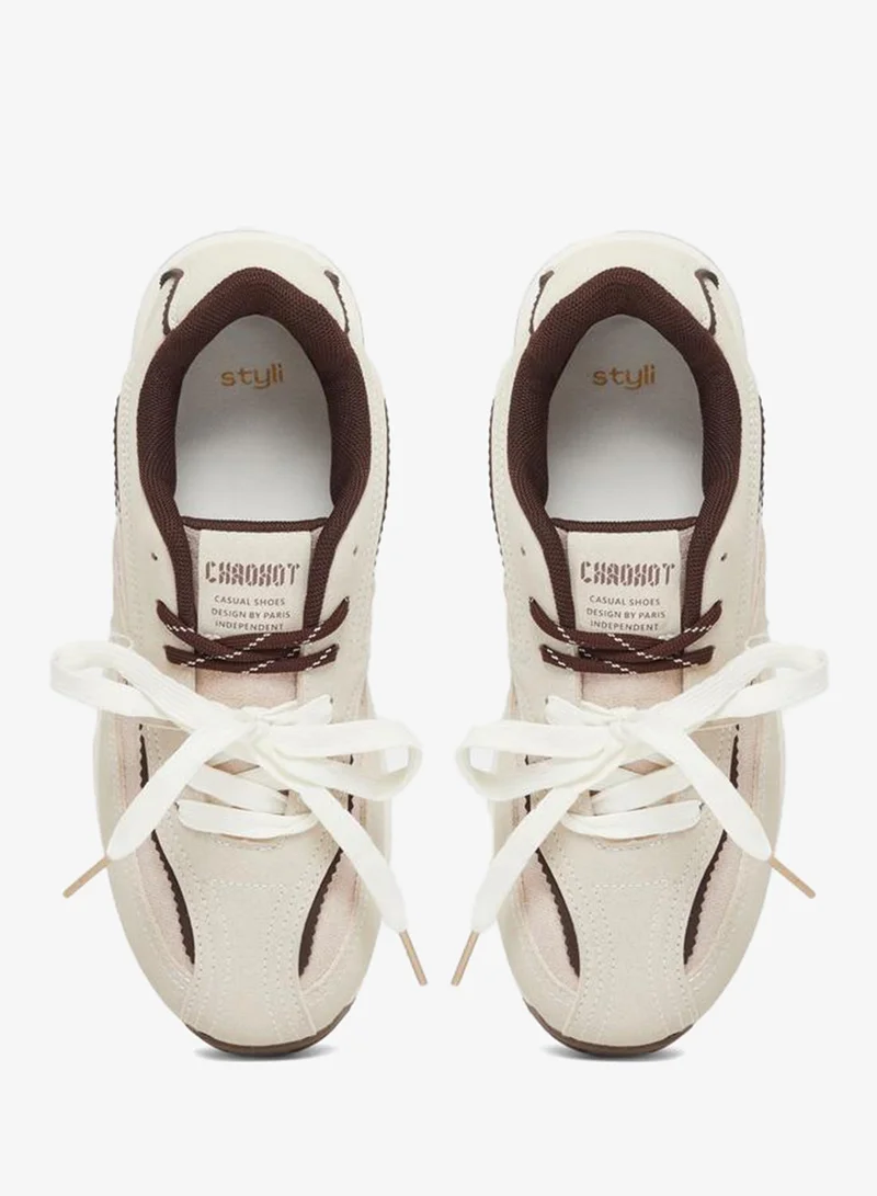 Styli  Textured Lace-Up Retro Sneakers for Women | Best Price UAE