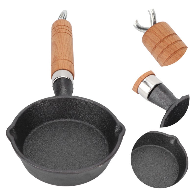Casting Iron Pan: Flat Bottomed, Even Heat Distribution, Ergonomic Wood Handle - Durable Material, Egg Frying Pan for Home Kitchens Restaurants - Image 5